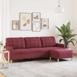 vidaXL Canapé à 3 Places avec Repose-pieds - Rouge Bordeaux - Tissu