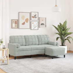 vidaXL Canapé à 3 places avec repose-pieds - Gris clair