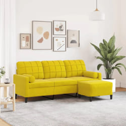 vidaXL Canapé 3 Places avec Repose-Pieds - Jaune