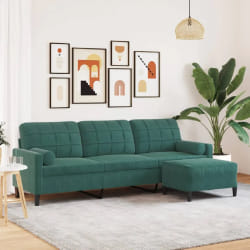 Vidaxl Canapé 3 places avec repose-pieds - Vert foncé