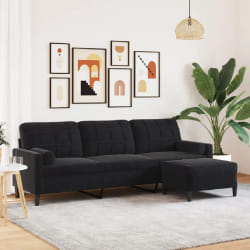 vidaXL Canapé 3 places avec repose-pieds - Noir