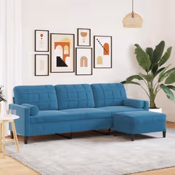 vidaXL Canapé à 3 places avec repose-pieds Bleu 210 cm Velours canapé canapé de salon canapé 3 places en velours canapé 32782 ...