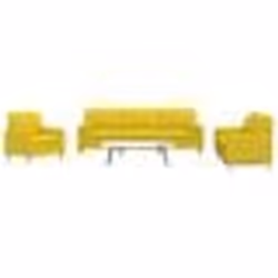 vidaXL Ensemble de canapés 3 pcs coussins décoratifs jaune clair tissu