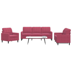 vidaXL Ensemble de canapés 3 pcs avec coussins Rouge bordeaux Velours