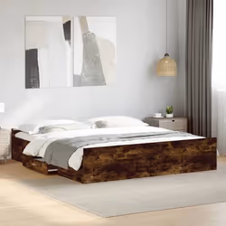 vidaXL Cadre de lit avec tiroirs sans matelas chêne fumé 200x200 cm - 200 x 200 cm