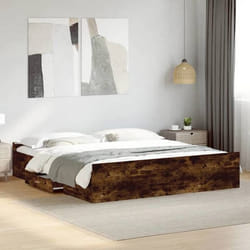 vidaXL Cadre de lit avec tiroirs sans matelas chêne fumé 200x200 cm - 200 x 200 cm