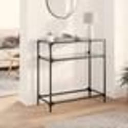vidaXL Table console avec dessus en verre noir 80x35x81 cm acier
