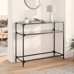 Table console avec dessus en verre noir 98x35x81 cm acier Vidaxl