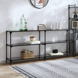Table console avec dessus en verre noir 194,5x30x81 cm acier Vidaxl