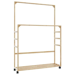 vidaXL Porte-vêtements et étagères et roulettes 90x35x155 cm bambou porte-manteau porte-manteau avec étagère 4008916