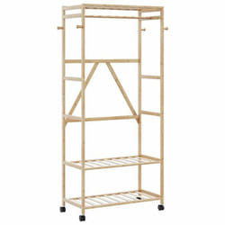 vidaXL Porte-vêtements et étagères et roulettes 90x40x1795 cm bambou porte-manteau porte-manteau avec étagère 4008921