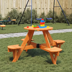 vidaXL Table de pique-nique pour 4 enfants avec trou de parasol rond
