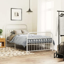 vidaXL Cadre de lit métal sans matelas et pied de lit blanc 107x203 cm