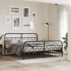 Cadre De Lit Métal Sans Matelas Avec Pied De Lit Noir 193x203cm Vidaxl