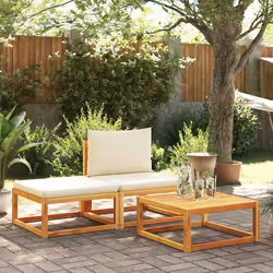 vidaXL Ensemble de canapés de jardin 3 pièces avec coussins, bois d'acacia et corde,