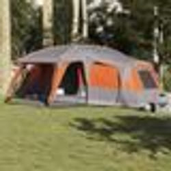 vidaXL Tente familiale avec dôme de porche 9 personnes gris et orange tente tente de jardin abri extérieur tente de 4009586