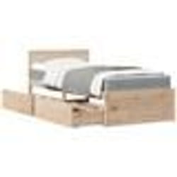 vidaXL Lit avec tiroirs et matelas 90x190 cm bois massif de pin - 90 x 190 cm