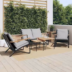 vidaXL Ensemble de meubles de balcon avec coussins 5 pcs noir acier