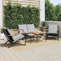 vidaXL Ensemble de meubles de balcon avec coussins 5 pcs noir acier