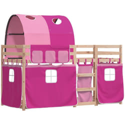 Lit Superposé Avec Rideaux Rose 90x200 Cm Bois Pin Massif