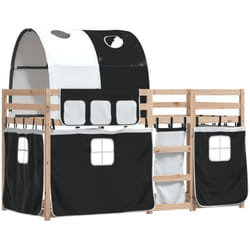 Vidaxl - Lit superposé avec rideaux blanc/noir 75x190 cm bois pin massif