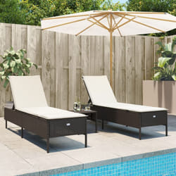 vidaXL Ensemble de chaises longues et coussins 3 pcs marron poly rotin