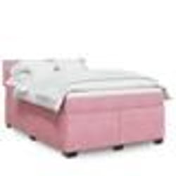 vidaXL Sommier à lattes de lit avec matelas Rose 140x190 cm Velours - 140 x 190 cm