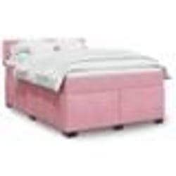vidaXL Sommier à lattes de lit avec matelas Rose 140x190 cm Velours - 140 x 190 cm