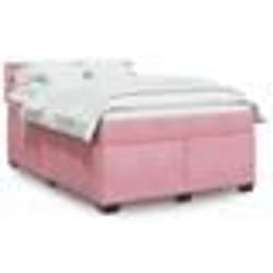 vidaXL Sommier à lattes de lit avec matelas Rose 140x190 cm Velours - 140 x 190 cm