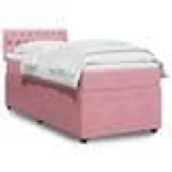 vidaXL Sommier à lattes de lit avec matelas Rose 100x200 cm Velours - 100 x 200 cm