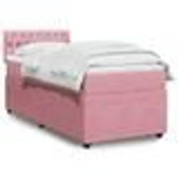 vidaXL Sommier à lattes de lit avec matelas Rose 100x200 cm Velours - 100 x 200 cm