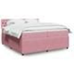 vidaXL Sommier à lattes de lit avec matelas Rose 200x200 cm Velours - 200 x 200 cm