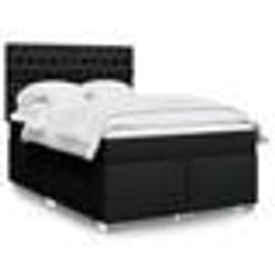 vidaXL Sommier à lattes de lit avec matelas Noir 140x200 cm Tissu - 140 x 200 cm