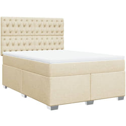 vidaXL Sommier à lattes de lit avec matelas Crème 160x200 cm Tissu - 160 x 200 cm