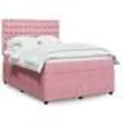 vidaXL Sommier à lattes de lit avec matelas Rose 160x200 cm Velours - 160 x 200 cm