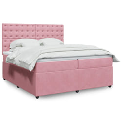 vidaXL Sommier à lattes de lit avec matelas Rose 200x200 cm Velours - 200 x 200 cm