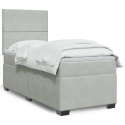 vidaXL Sommier à lattes de lit et matelas Gris clair 90x190 cm Velours - 90 x 190 cm