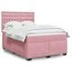 vidaXL Sommier à lattes de lit avec matelas Rose 140x190 cm Velours - 140 x 190 cm