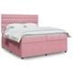 vidaXL Sommier à lattes de lit avec matelas Rose 200x200 cm Velours - 200 x 200 cm