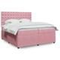 vidaXL Sommier à lattes de lit avec matelas Rose 200x200 cm Velours - 200 x 200 cm