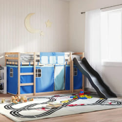 vidaXL Lit superposé sans matelas avec toboggan et rideaux 80x200 cm - 80 x 200 cm