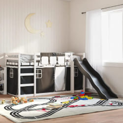 vidaXL Lit superposé sans matelas avec toboggan blanc noir 90x190 cm - 90 x 190 cm
