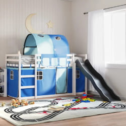 vidaXL Lit superposé sans matelas avec toboggan et rideaux 90x190 cm - 90 x 190 cm