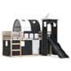 vidaXL Lit superposé sans matelas avec toboggan blanc noir 90x190 cm - 90 x 190 cm