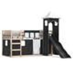 vidaXL Lit superposé sans matelas avec toboggan blanc noir 90x200 cm - 90 x 200 cm