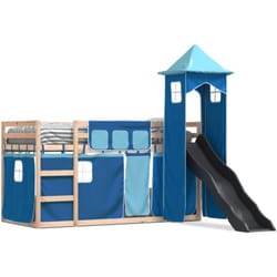 Vidaxl - Lit superposé avec toboggan et rideaux bleu 90x200 cm