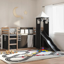 vidaXL Lit superposé sans matelas avec toboggan blanc noir 80x200 cm - 80 x 200 cm
