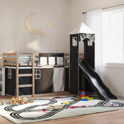 vidaXL Lit superposé sans matelas avec toboggan blanc noir 90x190 cm - 90 x 190 cm