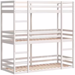 Ce lit superposé triple en bois est élégant et fonctionnel, ce qui en fait un supplément parfait à toute pièce dont l'espace  ...