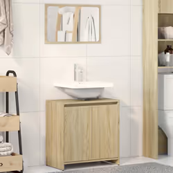 Cet ensemble de meubles de salle de bain, avec un espace de rangement spacieux, est un excellent supplément à votre salle de ...